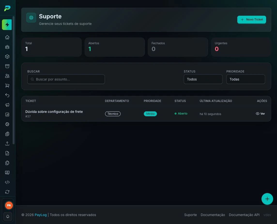 Lista de tickets e filtros de atendimento