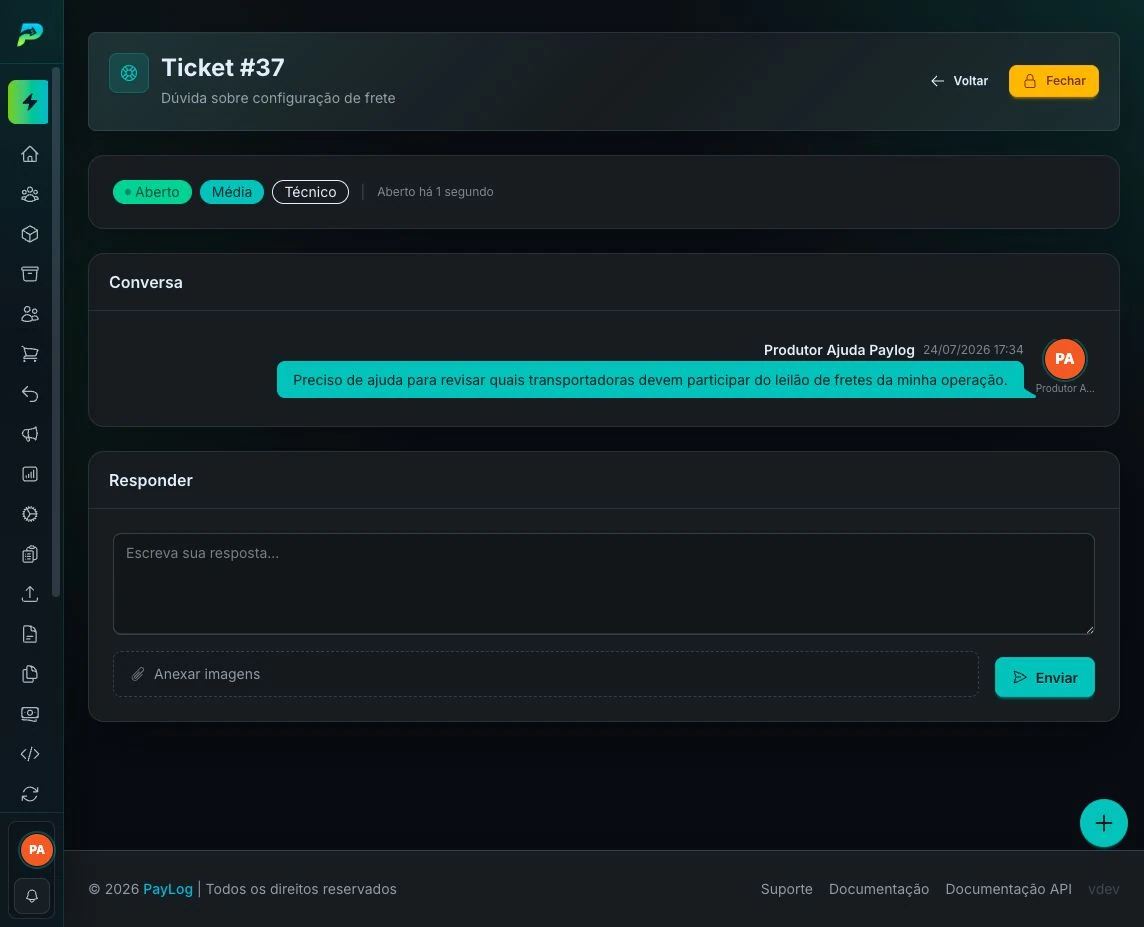 Conversa e resposta de um ticket aberto