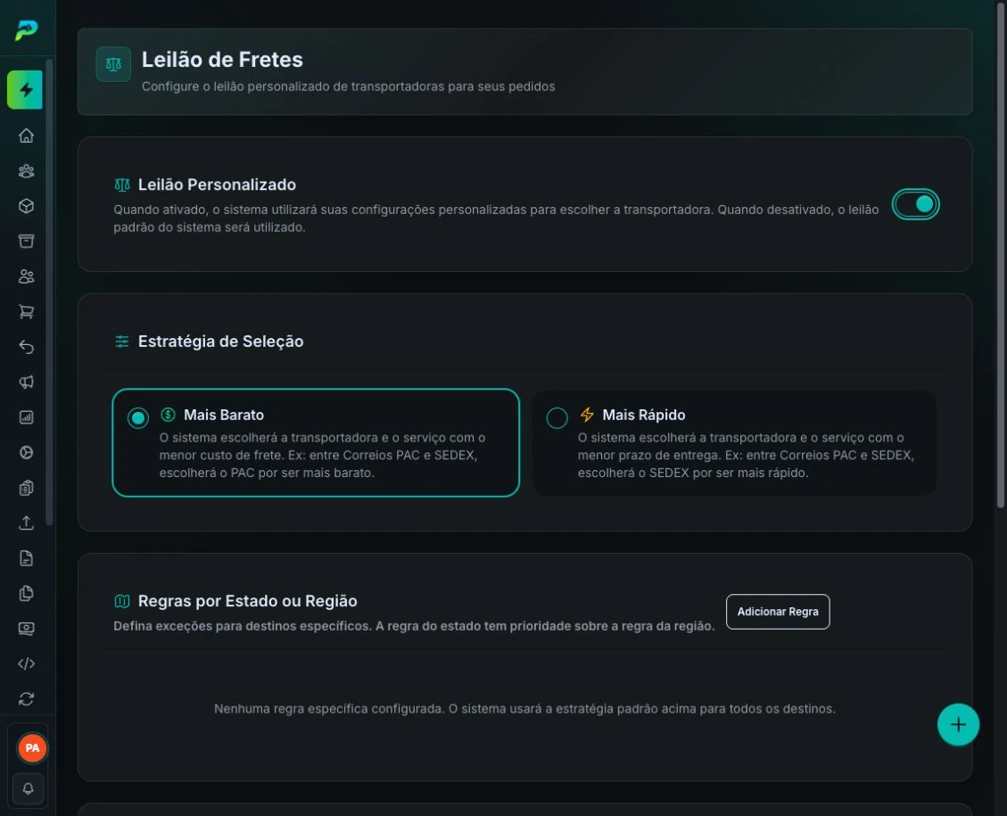 Ativação do Leilão Personalizado