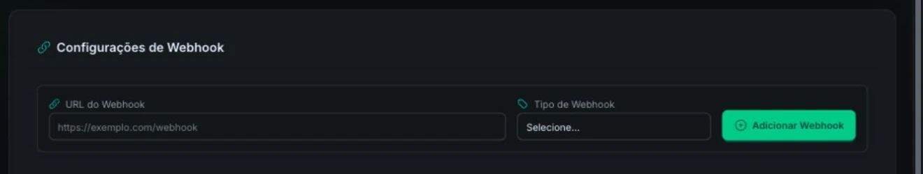 Formulário de configuração de webhook legado