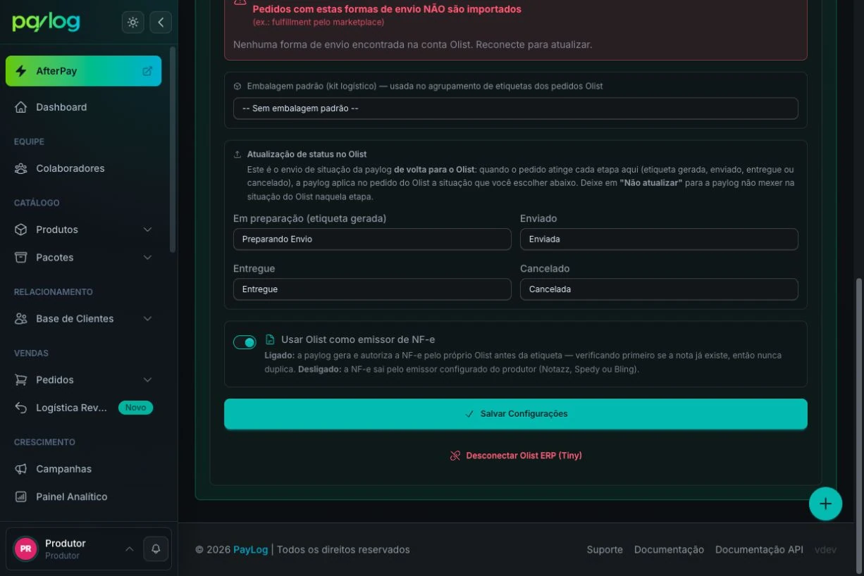 Configuração para usar o Olist como emissor de NF-e