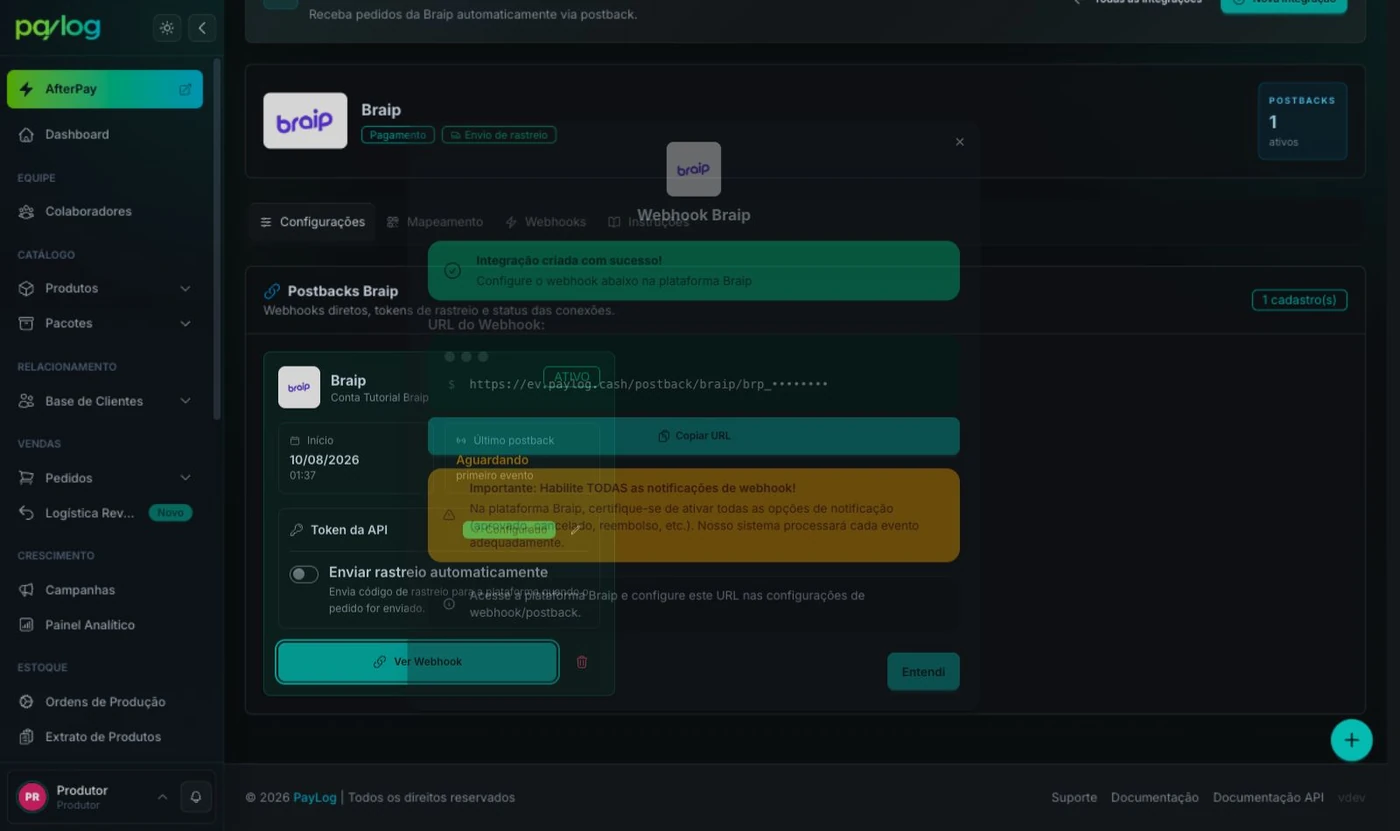 URL do webhook Braip