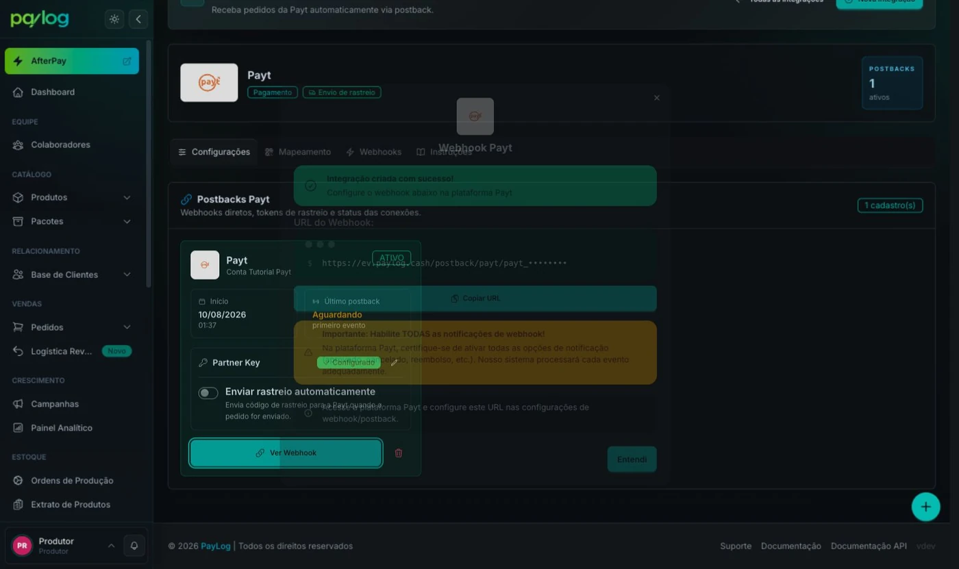 URL do webhook Payt