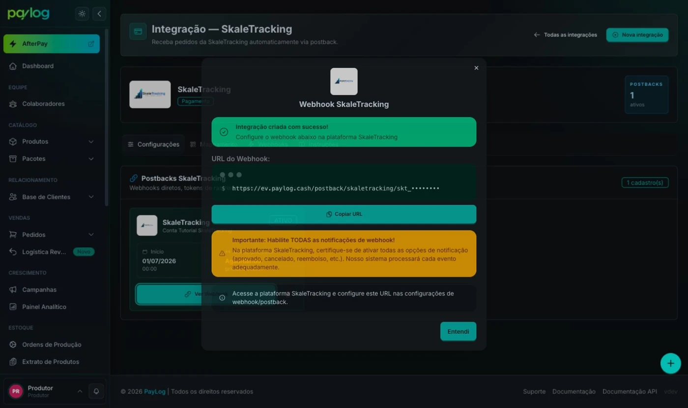 URL do postback SkaleTracking