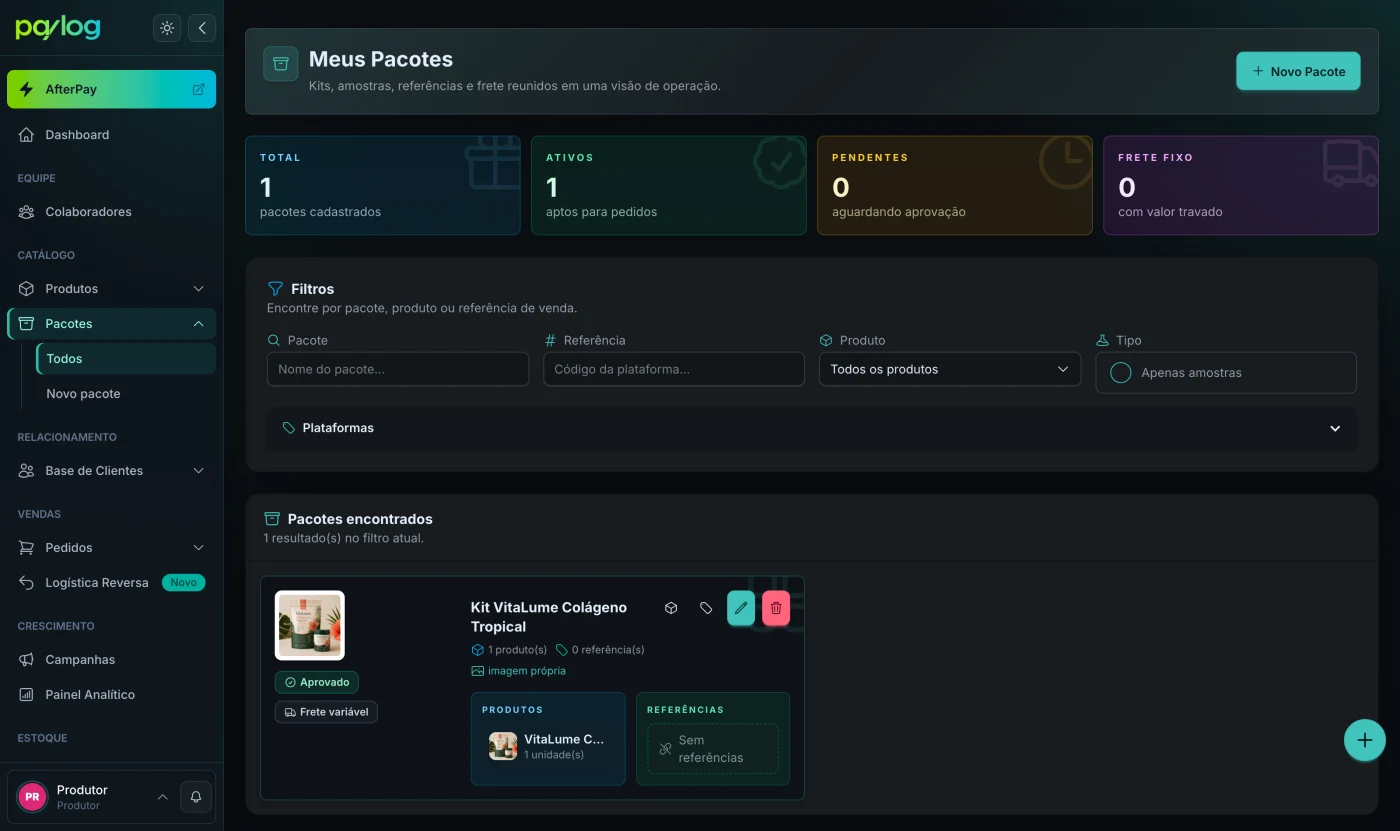 Tela Meus Pacotes com a ação Novo Pacote