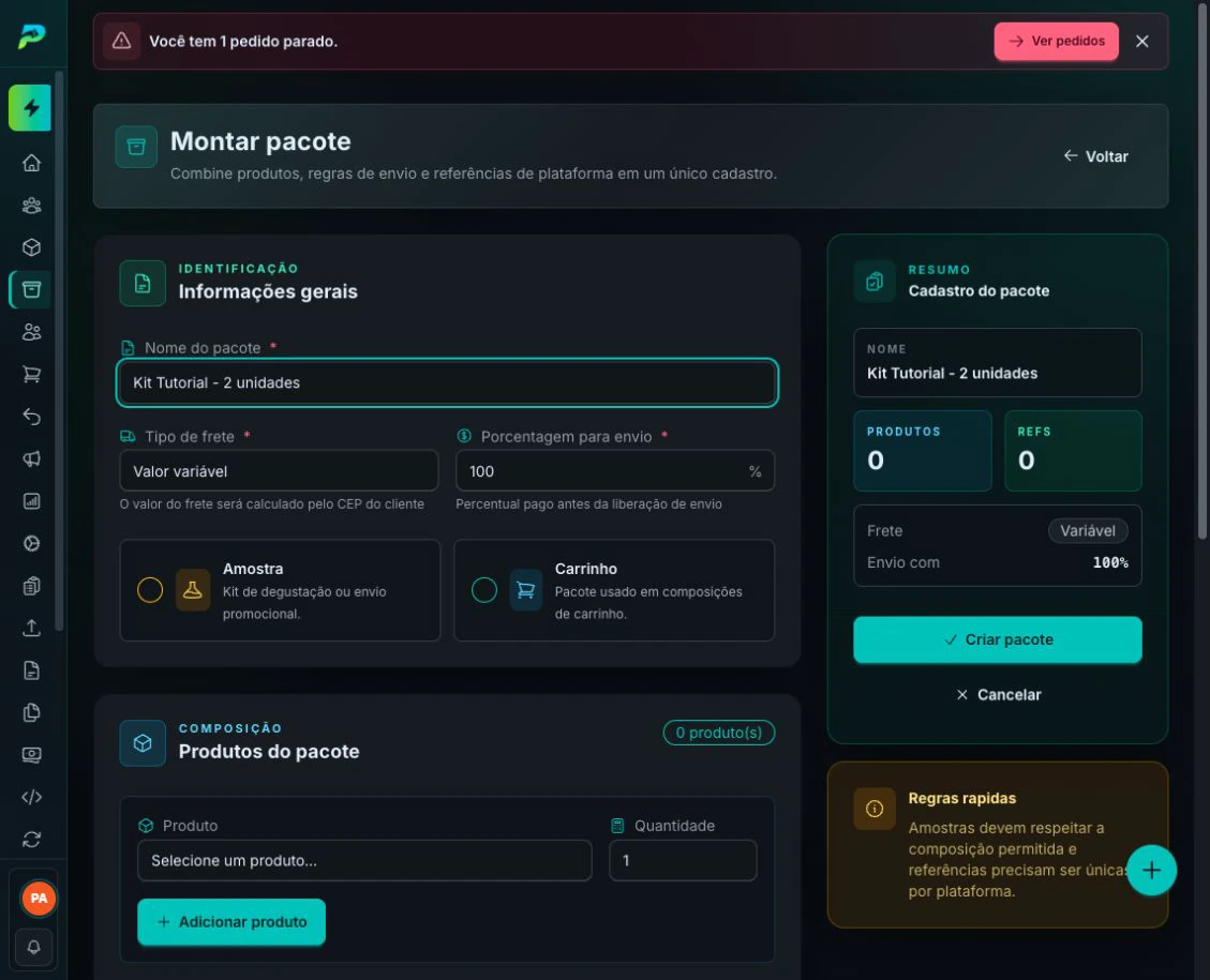 Informações gerais do novo pacote