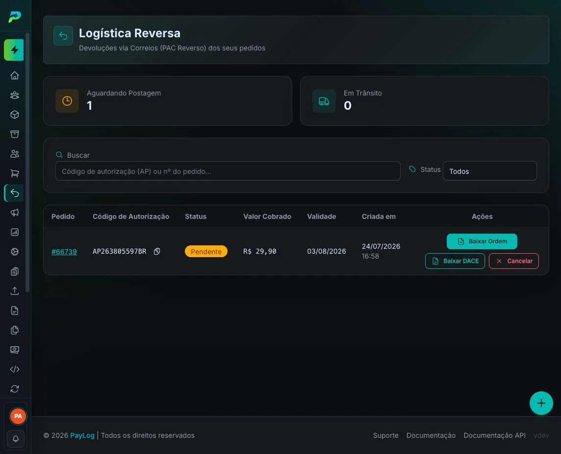 Logística reversa aguardando postagem
