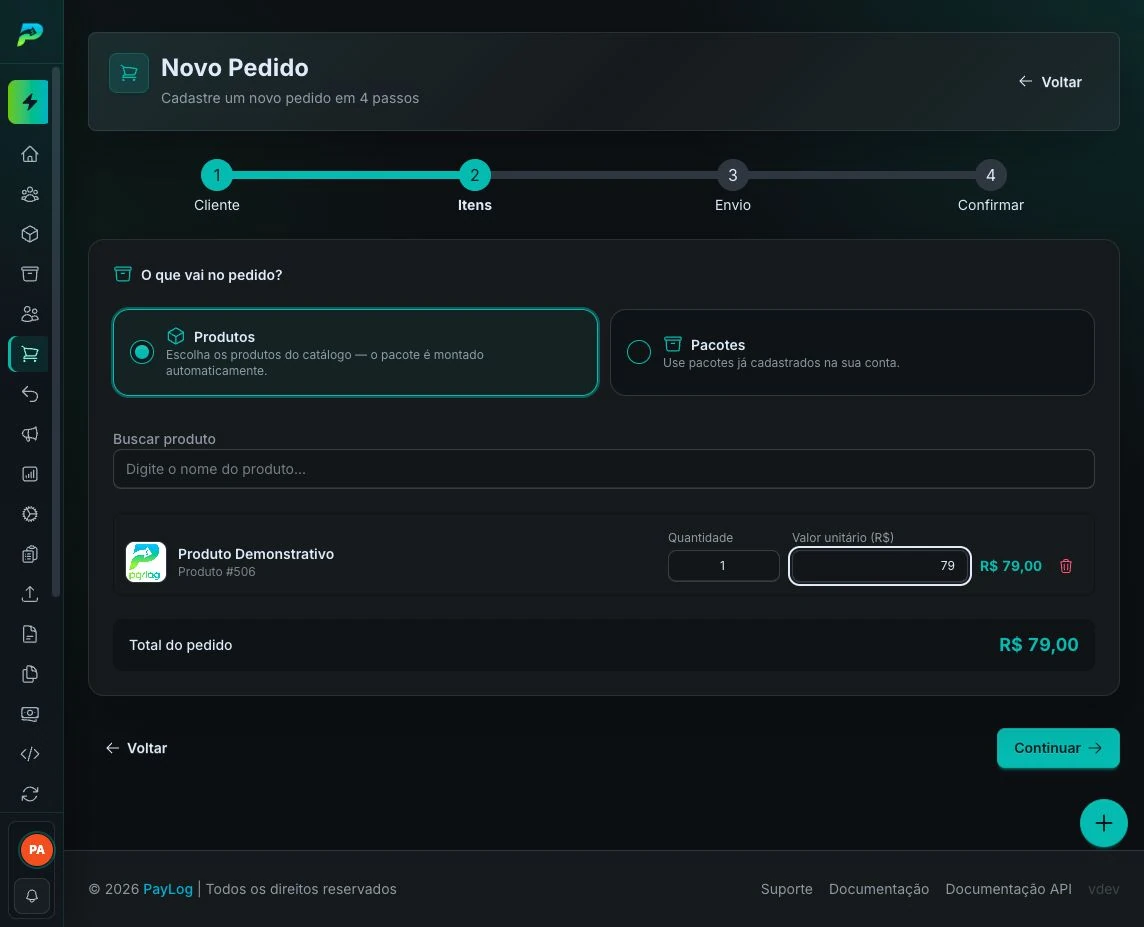 Pedido manual com produtos individuais